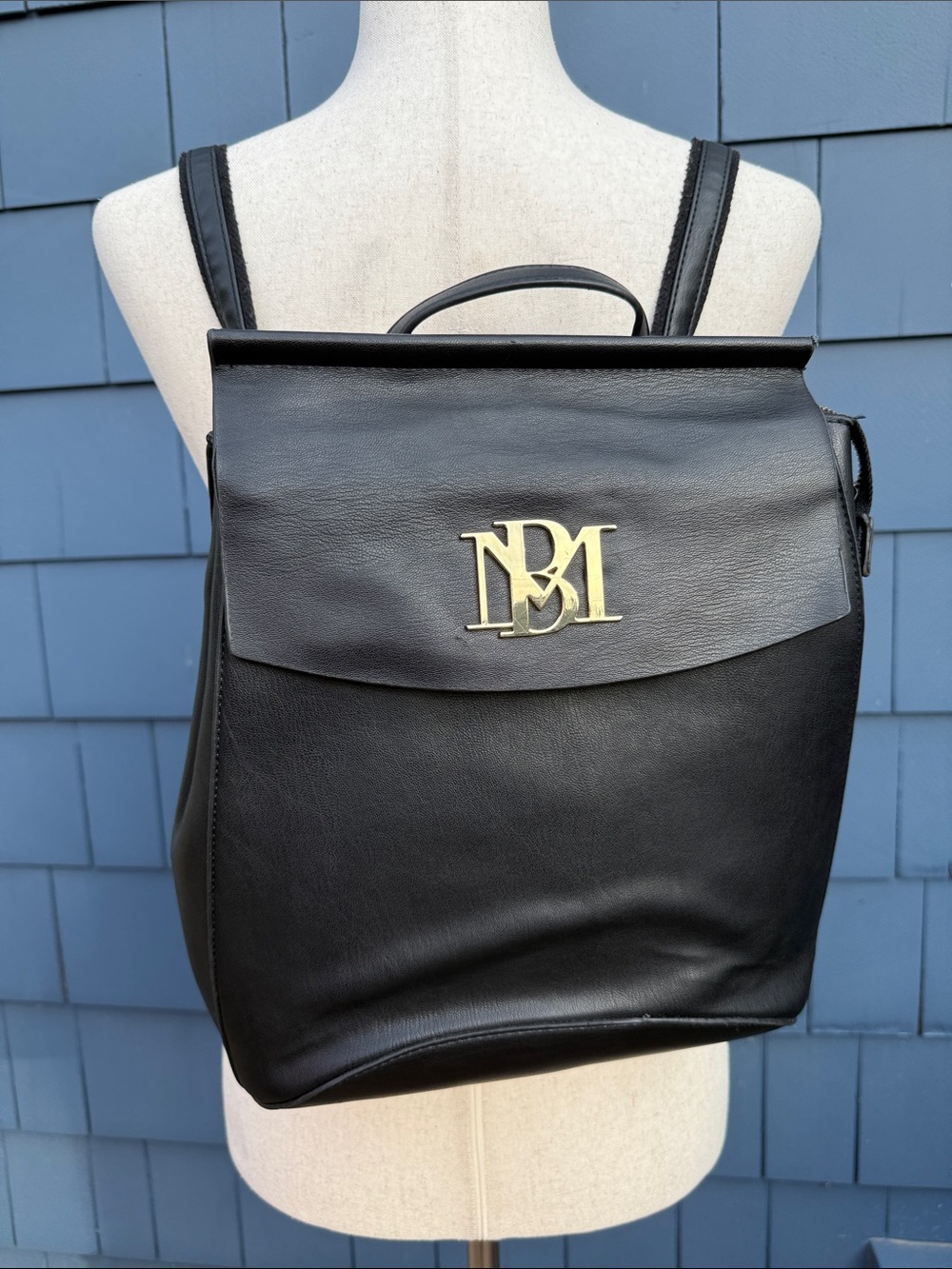 Badgley Mischka Black vegan Leather Backpack with Gold Logo